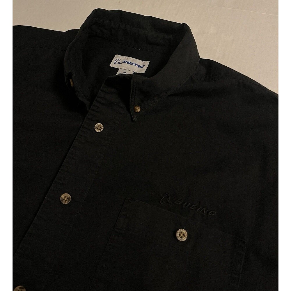 Boeing Black Long Sleeve Button Employee Uniform Work Shirt XL Aviation Plane